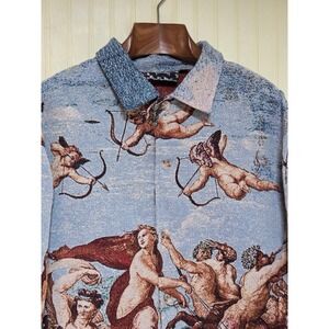 Rebel Vengeance Jacket Mens Medium Multicolor Tapestry Art Button Bomber Graphic